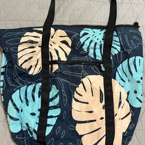 Blue and Cream Monstera Leaf Tote Bag
